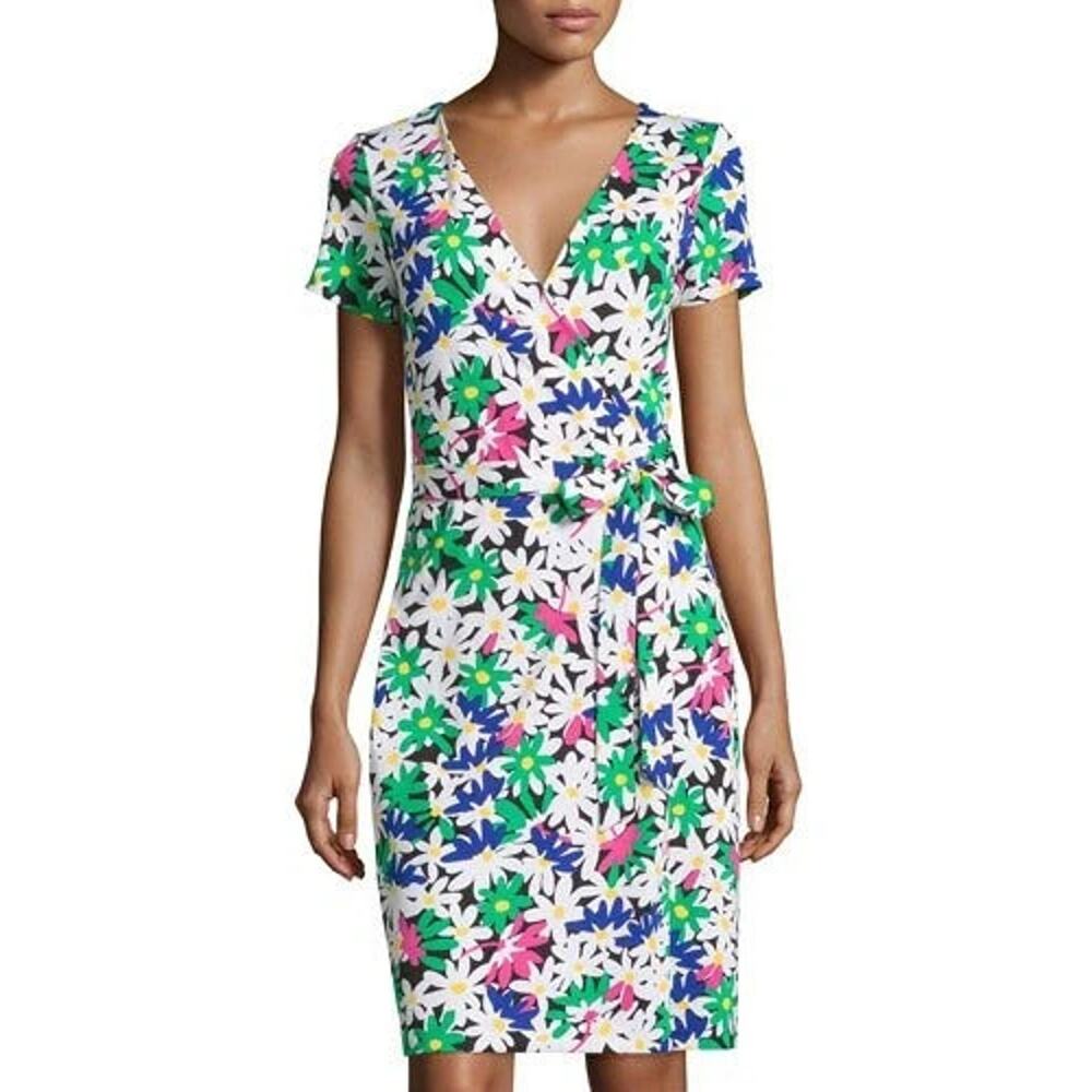 DVF Diane von Furstenberg Julian Two Wrap Dress Floral Garden Daisy Cotton 4 S